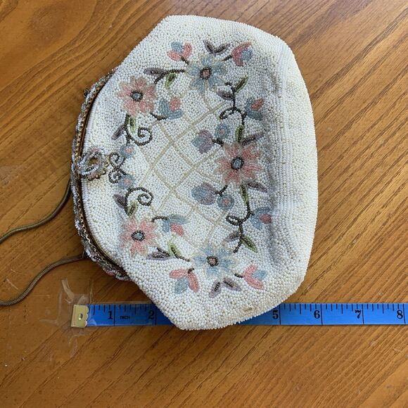 Vintage 50s Ed B. Robinson Micro Bead Handbag Made In France Floral Coquette - Picture 15 of 16
